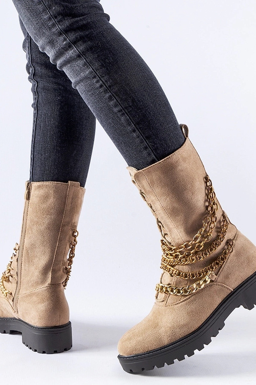 Béžové zateplené členkové čižmy s...