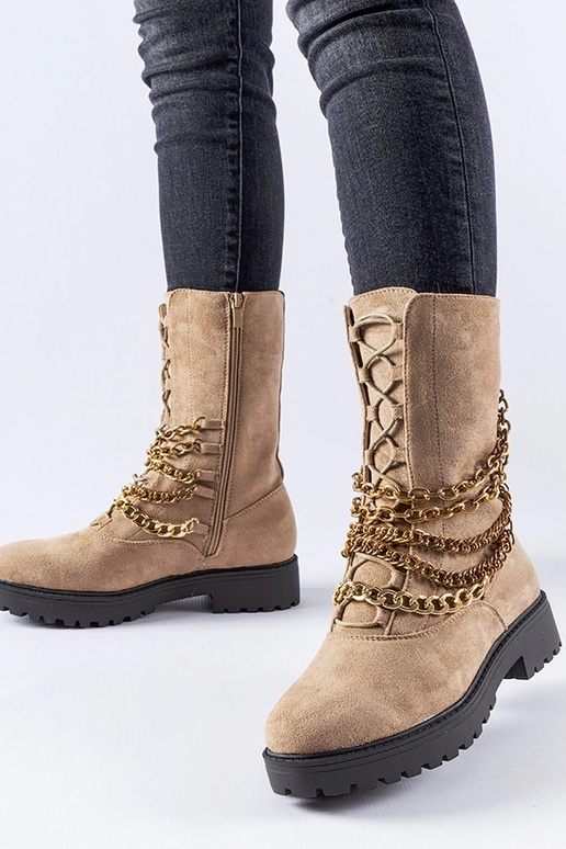 Béžové zateplené členkové čižmy s...