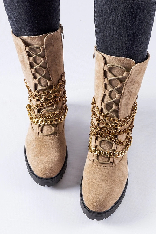 Béžové zateplené členkové čižmy s...