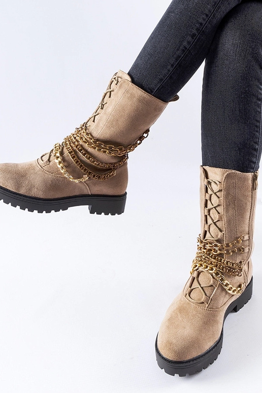 Béžové zateplené členkové čižmy s...