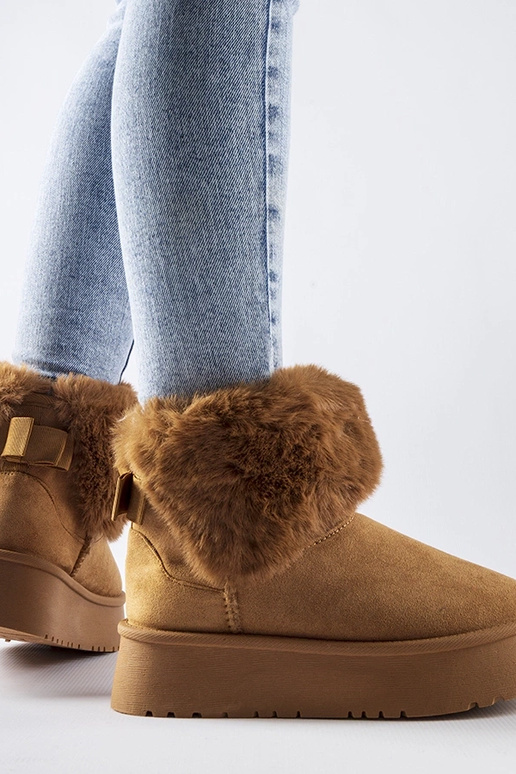 Hnedé snehule zdobené kožušinou Adelfia