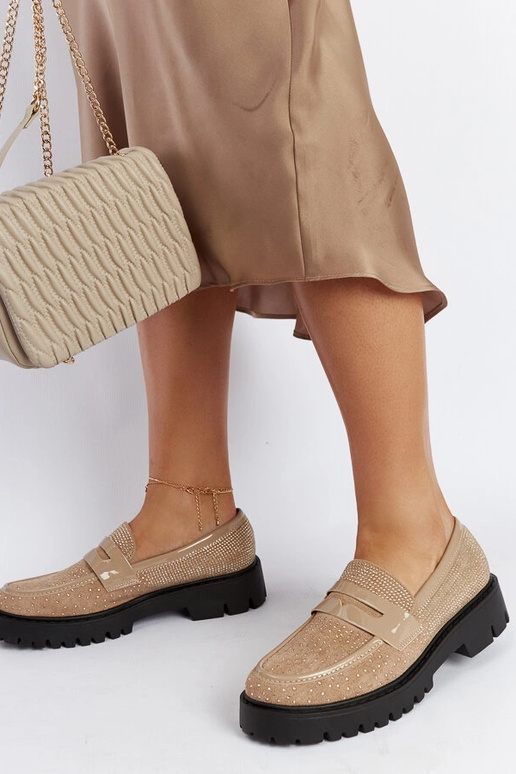 Bežové mokasíny zdobené cyrkónmi Newport