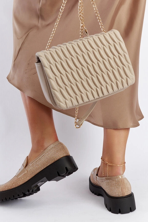 Bežové mokasíny zdobené cyrkónmi Newport