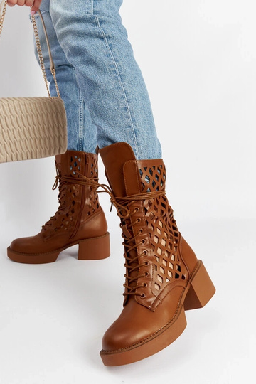 Hnedé prelamované čižmy na... 2