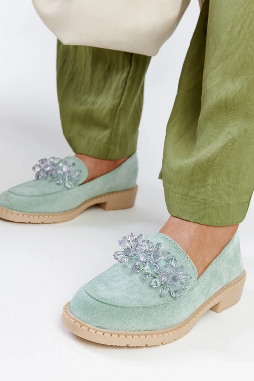 Svetlozelené semišové mokasíny s...