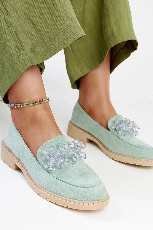 Svetlozelené semišové mokasíny s...