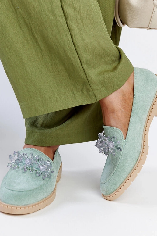 Svetlozelené semišové mokasíny s...