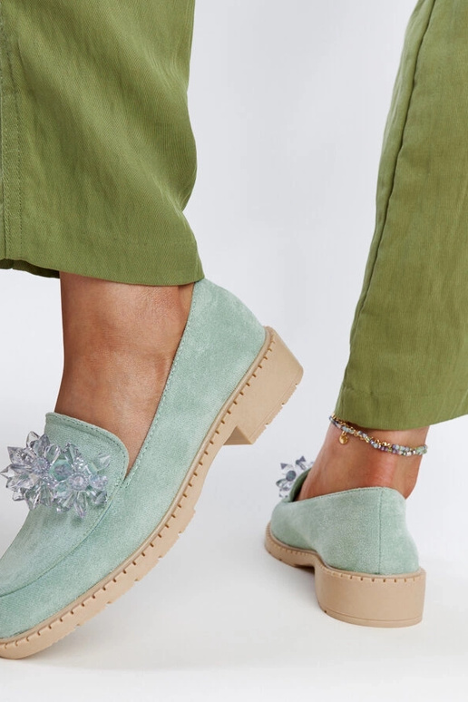 Svetlozelené semišové mokasíny s...