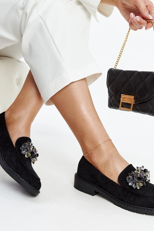 Čierne semišové mokasíny s kryštálmi...