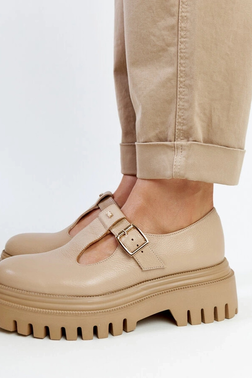 Tmavobéžové kožené poltopánky Karino Tmavobéžové kožené poltopánky Karino