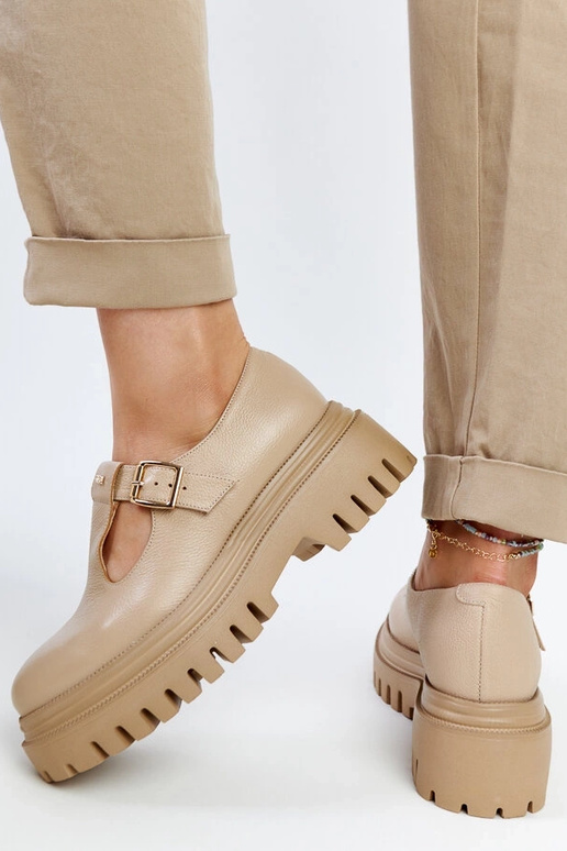 Tmavobéžové kožené poltopánky Karino Tmavobéžové kožené poltopánky Karino