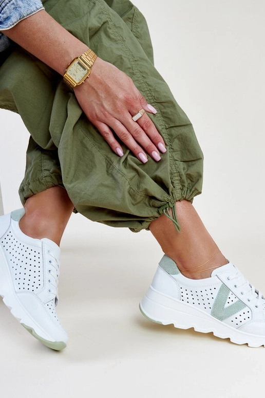 Biele kožené ažúrové sneakersy Vinceza