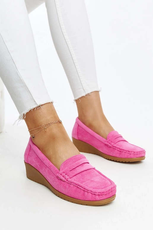 Suede klinové mokasíny Sakena Dark Pink