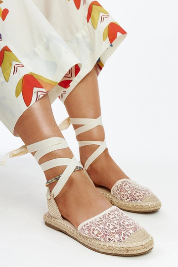 Béžové espadrilky Teha Lace Lace Open Toe