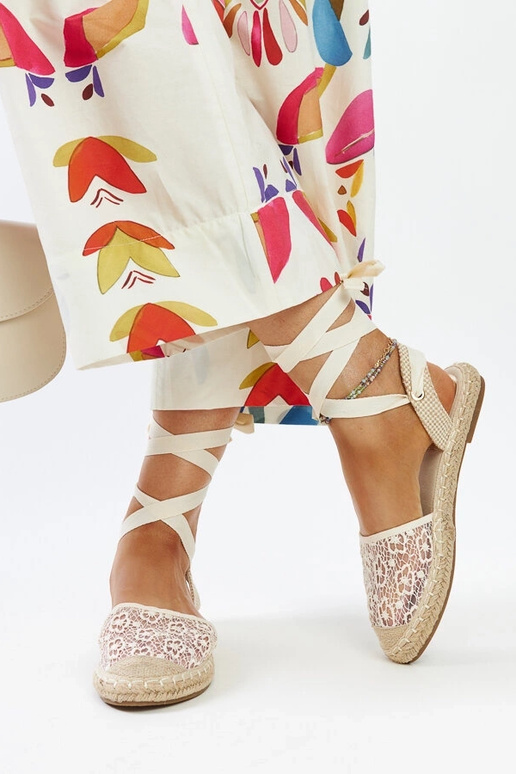 Béžové espadrilky Teha Lace Lace Open...