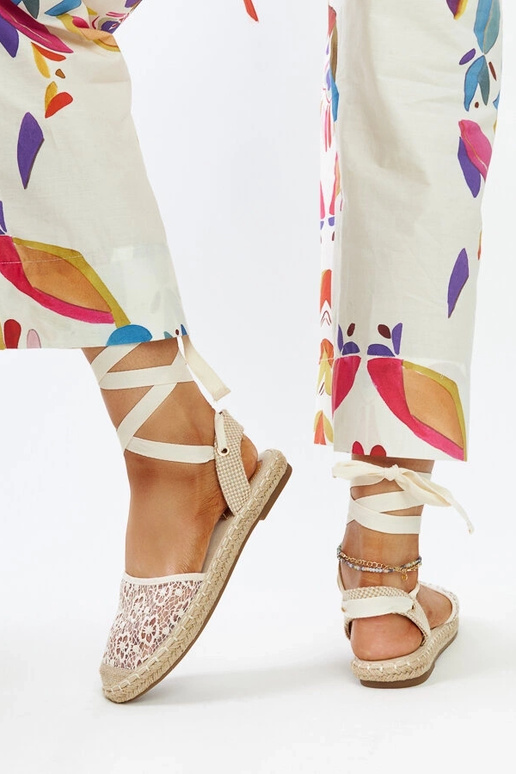 Béžové espadrilky Teha Lace Lace Open...