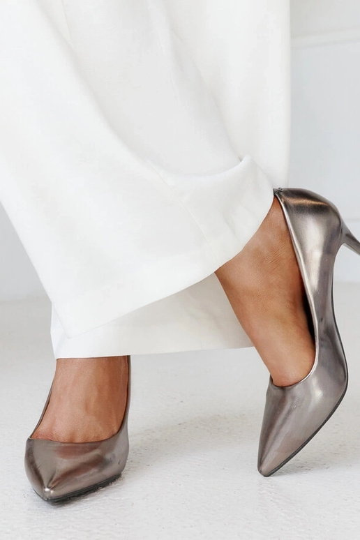 Šedé metalické lodičky s koženou...