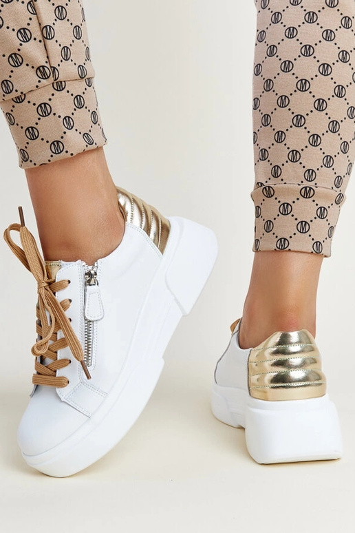 Bielo-zlaté kožené tenisky Atyaf