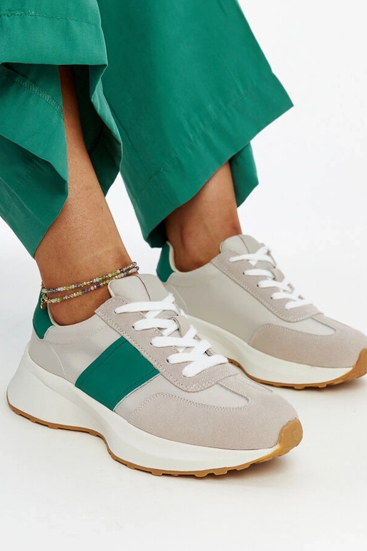 Šedo-zelené kožené tenisky Ganim