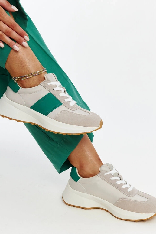 Šedo-zelené kožené tenisky Ganim