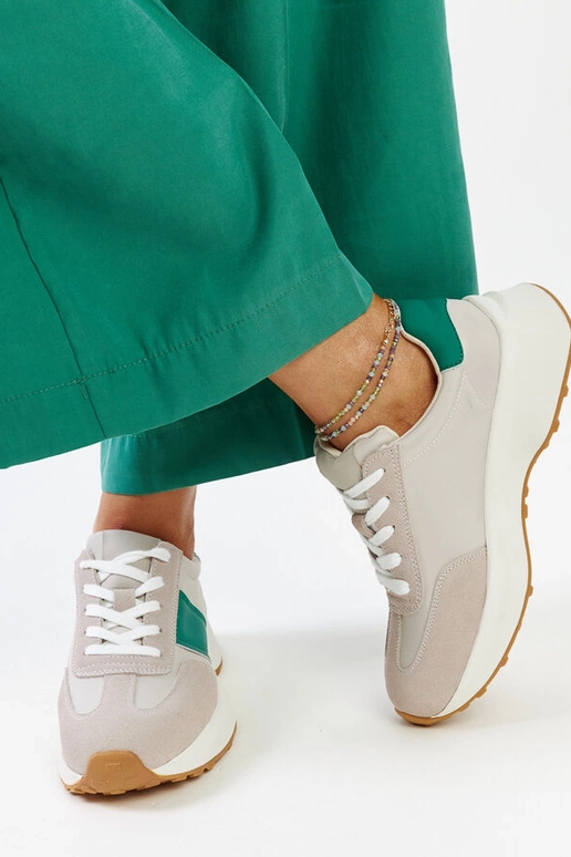 Šedo-zelené kožené tenisky Ganim