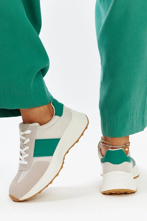 Šedo-zelené kožené tenisky Ganim