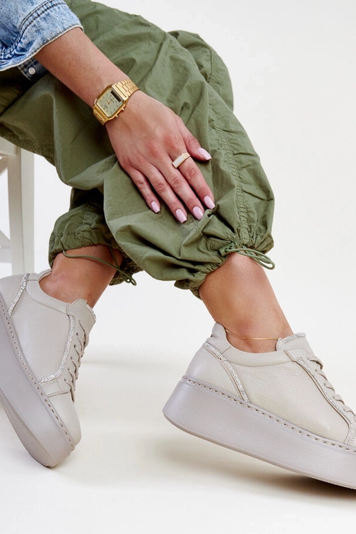 Tmavobéžové kožené sneakersy s...