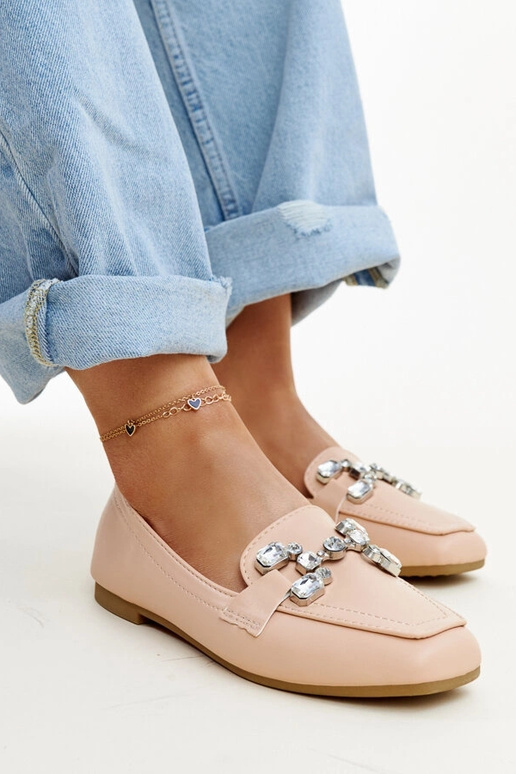 Béžové mokasíny so zirkónovou prackou...