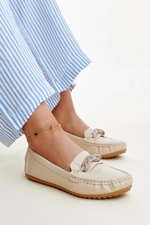 Béžové mokasíny zdobené zirkónmi Adiba