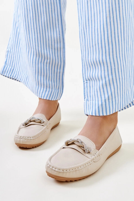 Béžové mokasíny zdobené zirkónmi Adiba