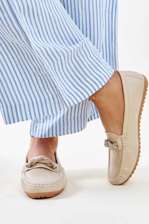 Béžové mokasíny zdobené zirkónmi Adiba