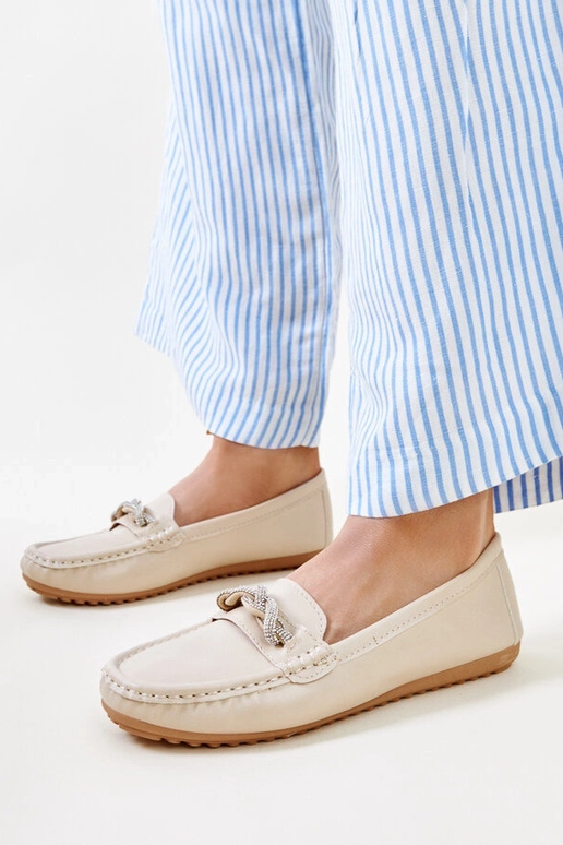 Béžové mokasíny zdobené zirkónmi Adiba