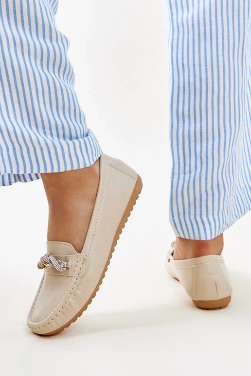 Béžové mokasíny zdobené zirkónmi Adiba