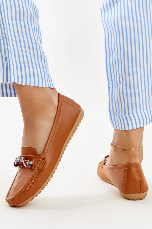 Hnedé mokasíny zdobené zirkónmi Adiba