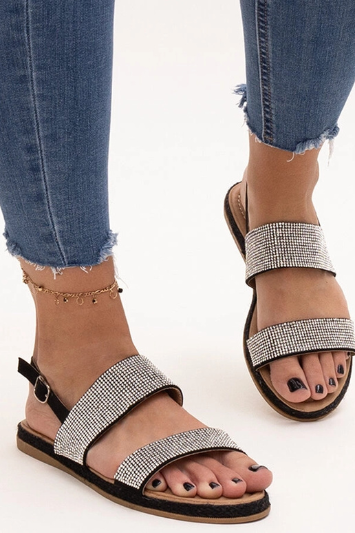 Čierne sandále zdobené zirkónmi Carvalia