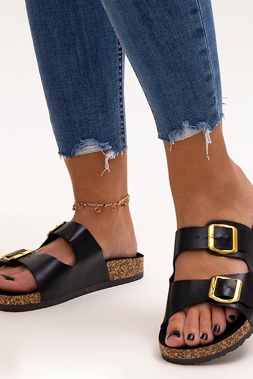 Čierne šľapky na korkovej podrážke Oline