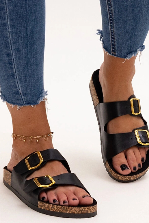 Čierne šľapky na korkovej podrážke Oline