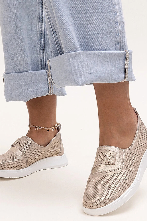 Ethels zlaté perforované kožené tenisky