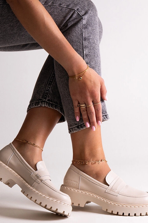 Béžové kožené mokasíny Big Star LL274457