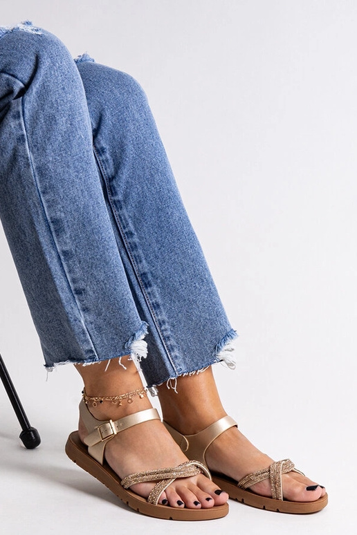 Zlaté sandále zdobené zirkónmi Claranna