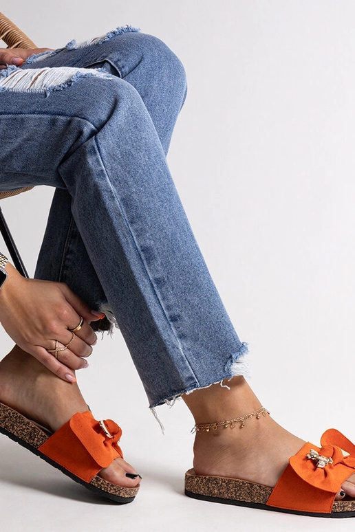 Oranžové šľapky s mašľou a plyšovým...