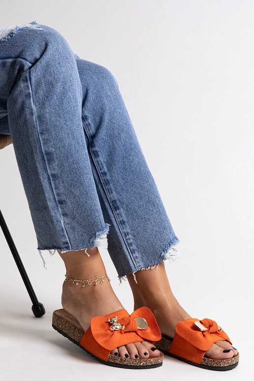 Oranžové šľapky s mašľou a plyšovým...