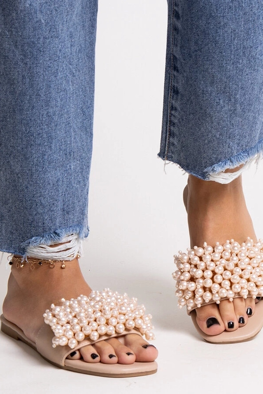 Béžové šľapky zdobené korálkami Atiyene