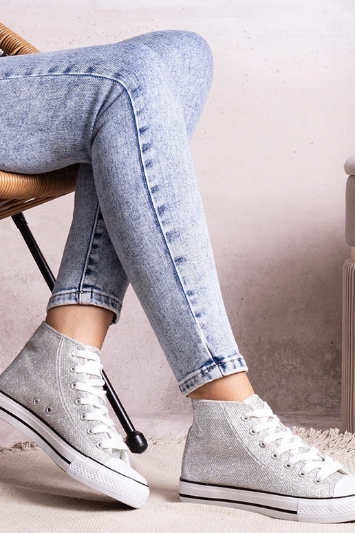 Strieborné vysoké tenisky z lesklej...