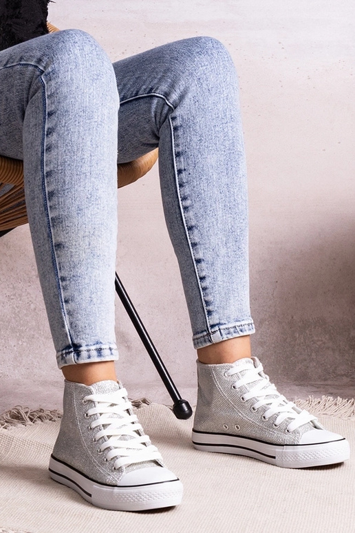 Strieborné vysoké tenisky z lesklej...