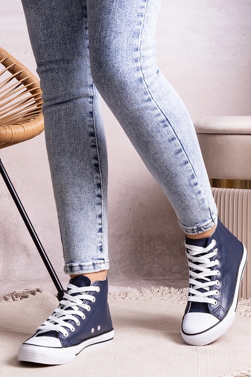 Tmavomodré vysoké tenisky z umelej...