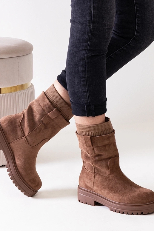 Hnedé nazúvacie ponožkové čižmy Ralia