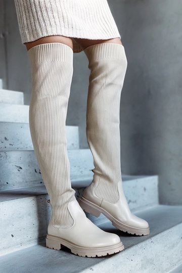 Béžové dlhé čižmy s...