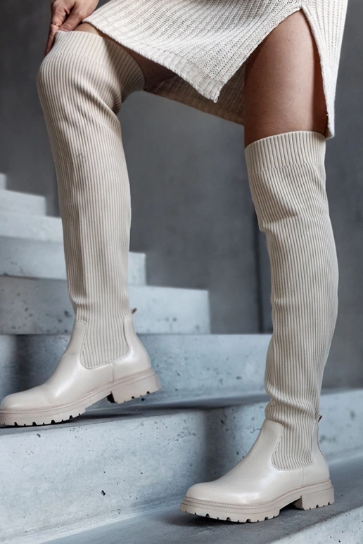 Béžové dlhé čižmy s elastickou...