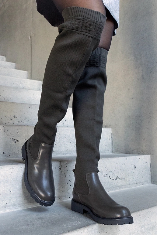 Zelené dlhé čižmy Juanra s elastickým...